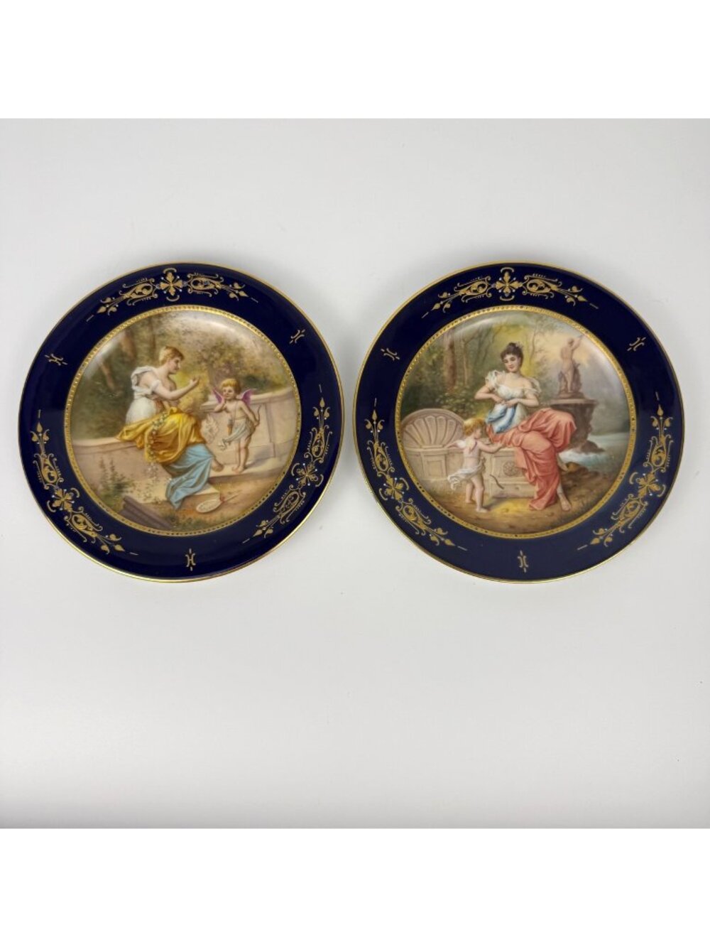 Set of 2 Antique Royal Vienna Style Hand-Painted Porcelain Cabinet Plates